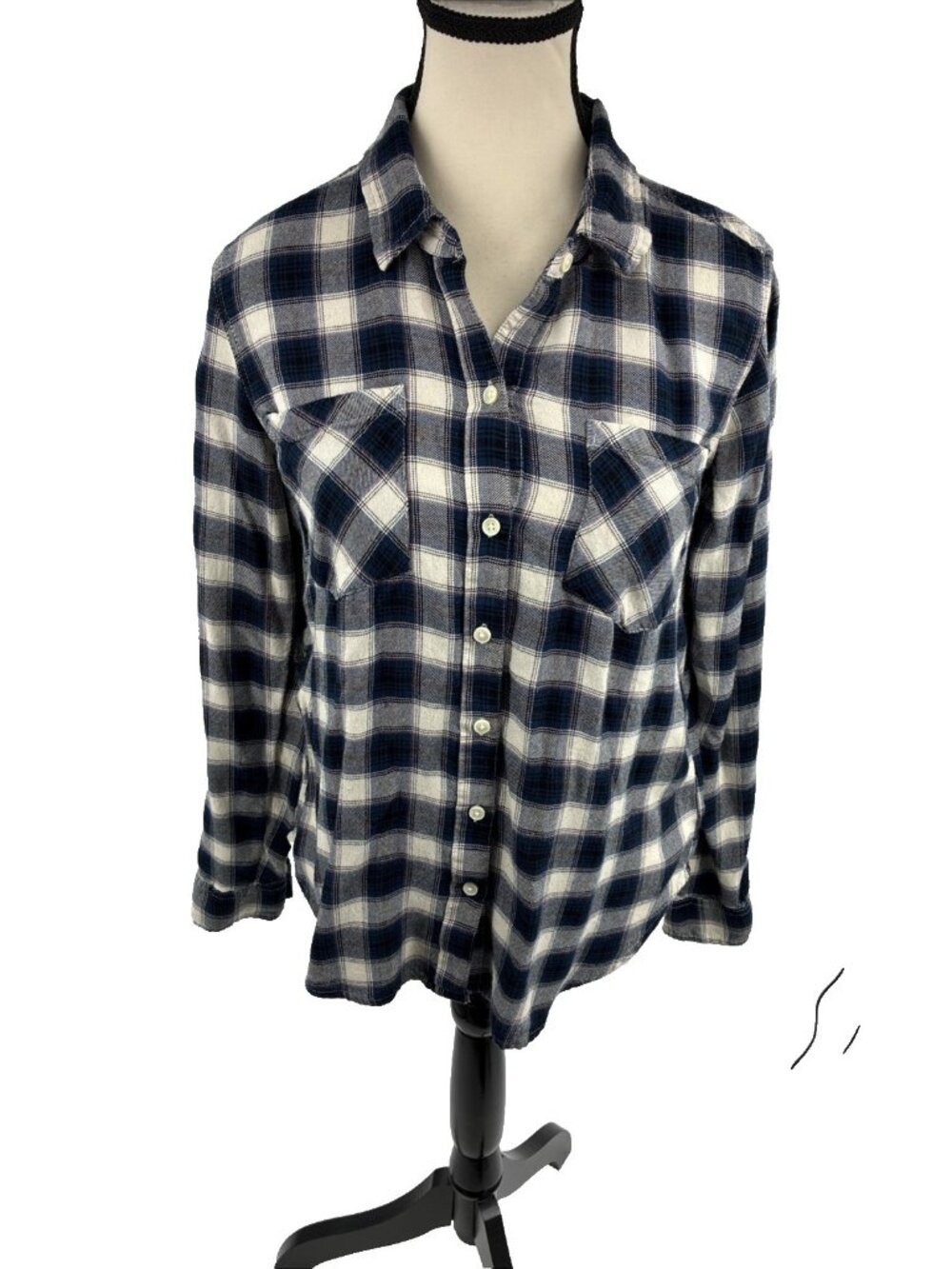 Lucky Brand Womens Plaid Button Up Flannel Shirt Blue White Small